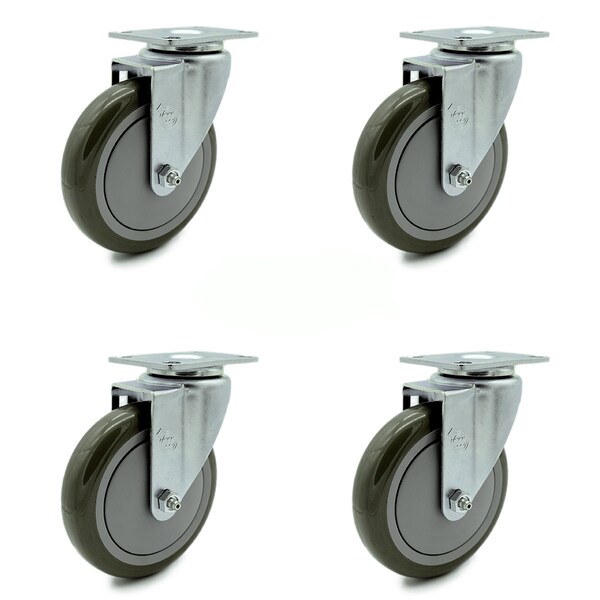 5 Inch Gray Polyurethane Wheel Swivel Top Plate Caster Set